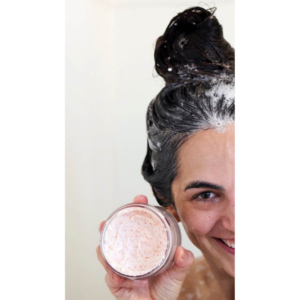 Renee Rupcich with G.Tox Himalayan Salt Scalp Scrub Shampoo