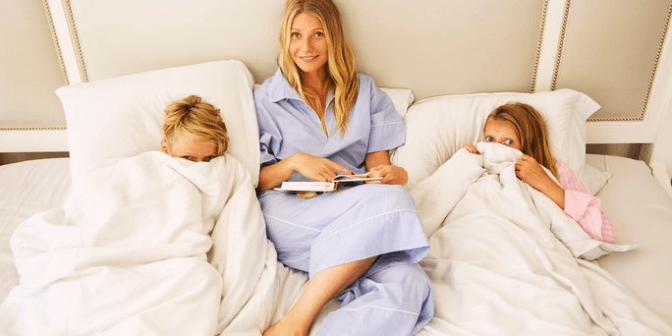 Gwyneth and children in bed