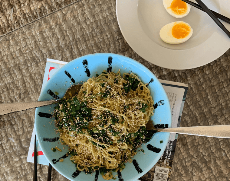 table with noodles