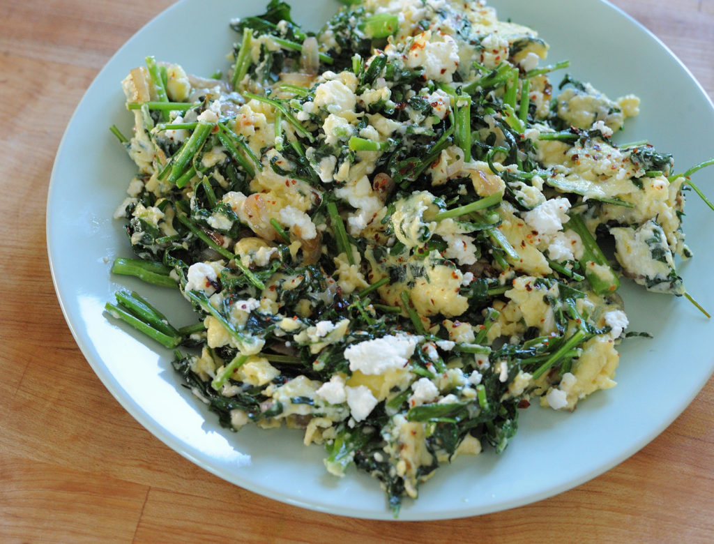 Spigarello and Goat Cheese Scramble