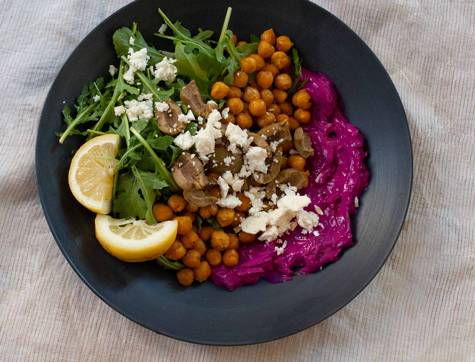 Spiced Chickpea Bowls with Pickled Beet Tzatziki