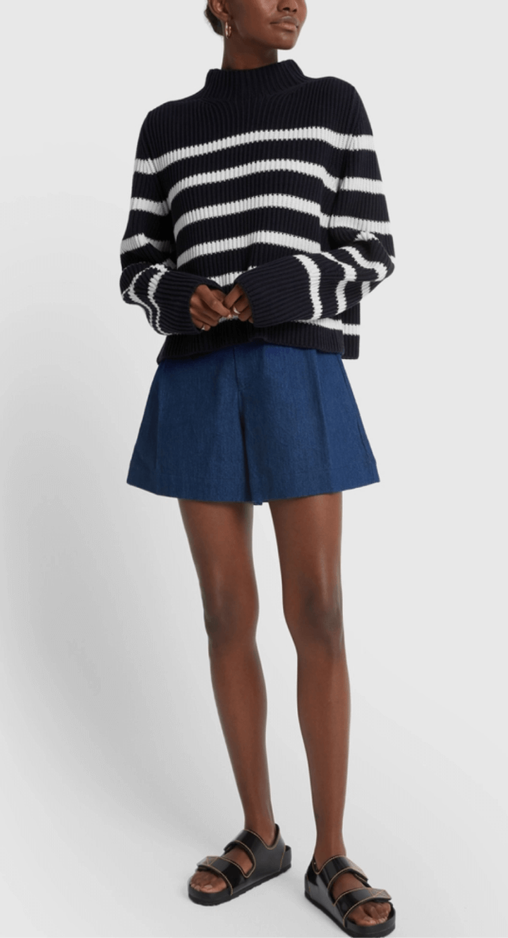 g. labeL LUCY STRIPED FUNNEL-NECK SWEATER