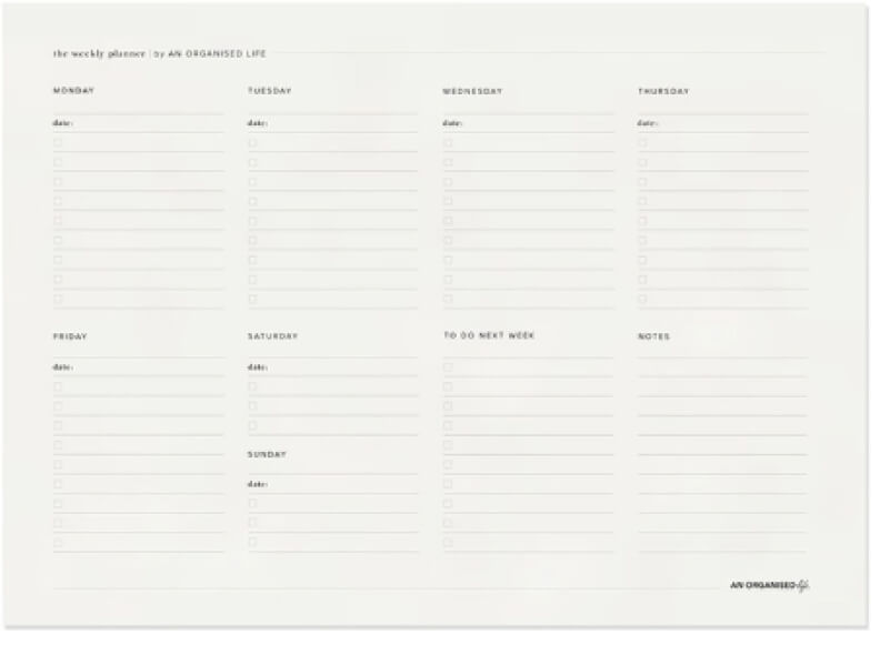 An Organised Life  A4 WEEKLY TASKPAD