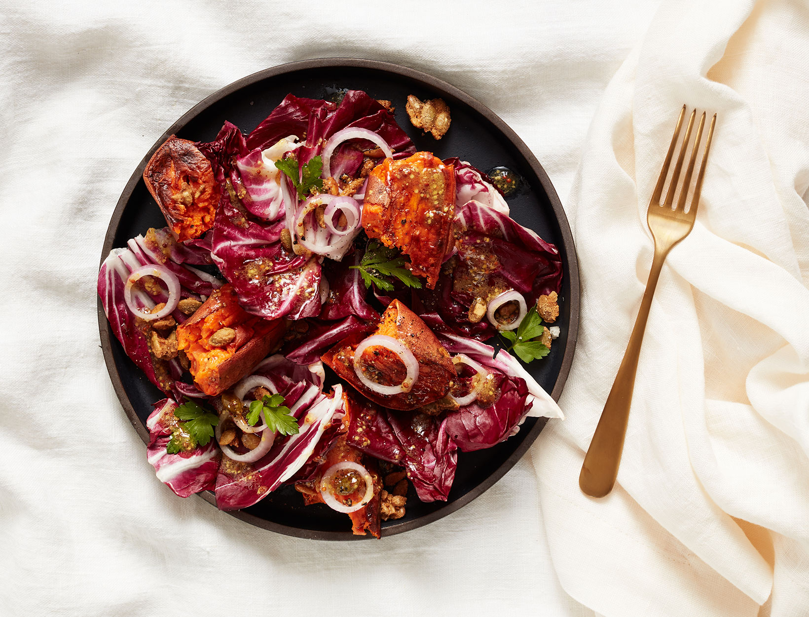 Radicchio and Sweet Potato Salad with Candied Nuts