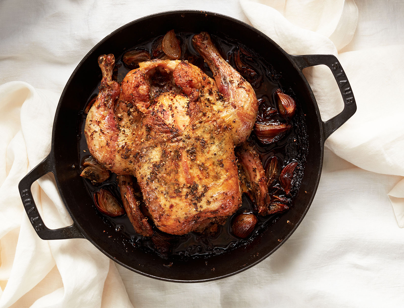 Super Herby Slow-Roasted Chicken with Shallots 