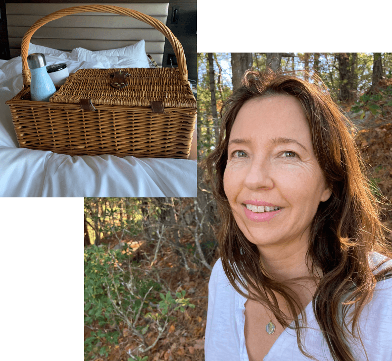 picnic basket and Jean in nature