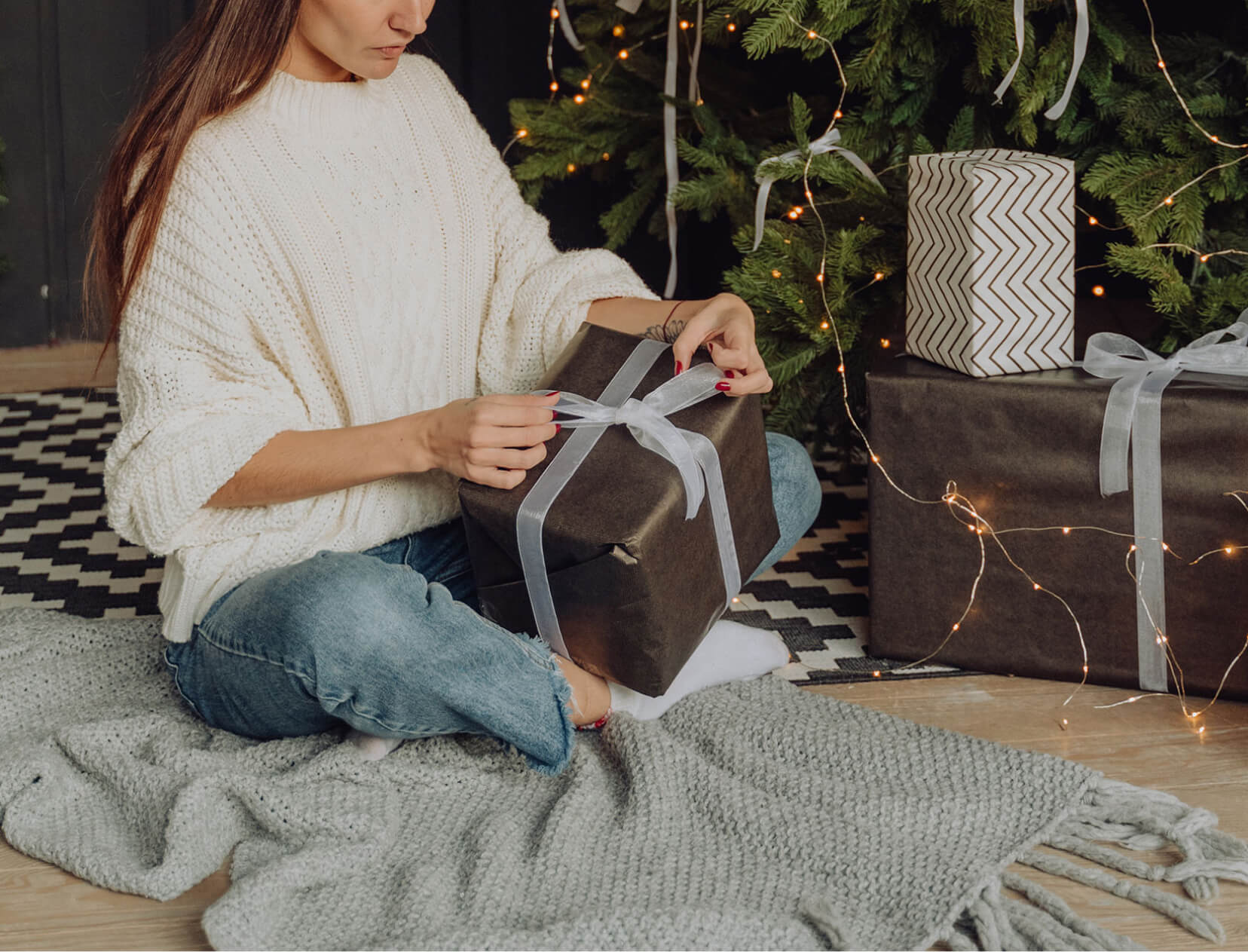woman opening a present