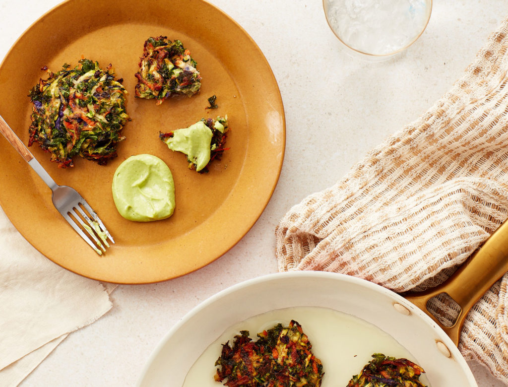 Veggie Fritters with Creamy Avocado Cilantro Sauce Recipe goop