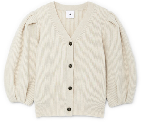 G. Label Foster Ribbed Puff-Sleeve Cardigan