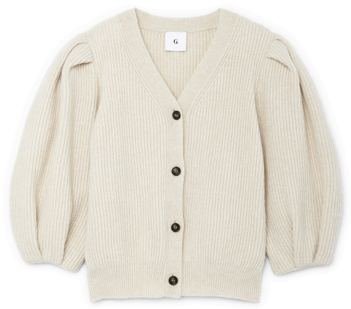 G. Label Foster Ribbed Puff-Sleeve Cardigan