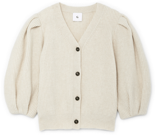 G. Label Foster Ribbed 
            Puff-Sleeve Cardigan