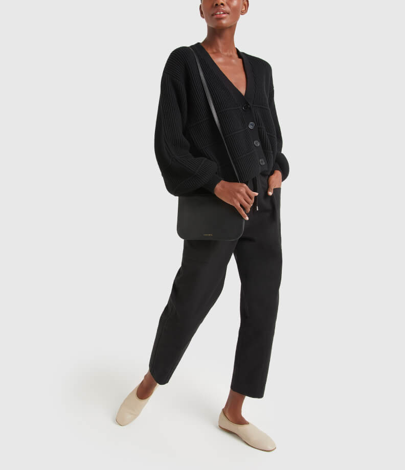 woman in blank APIECE APART CARDIGAN and PANT