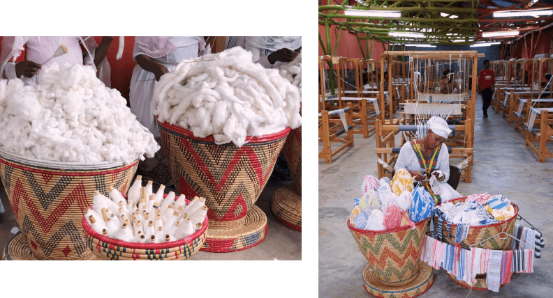 baskets of cotton fibers