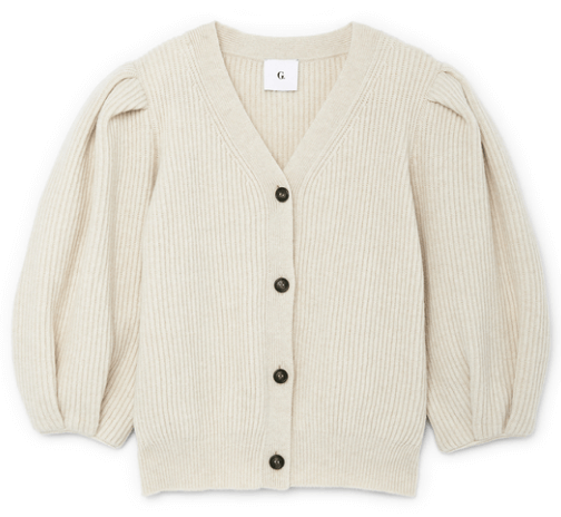 G. Label Foster Ribbed 
              Puff-Sleeve Cardigan
