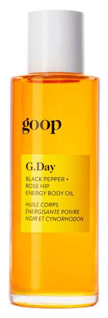 goop Beauty G.Day Black Pepper + Rose Hip Energy Body Oil, goop, $60