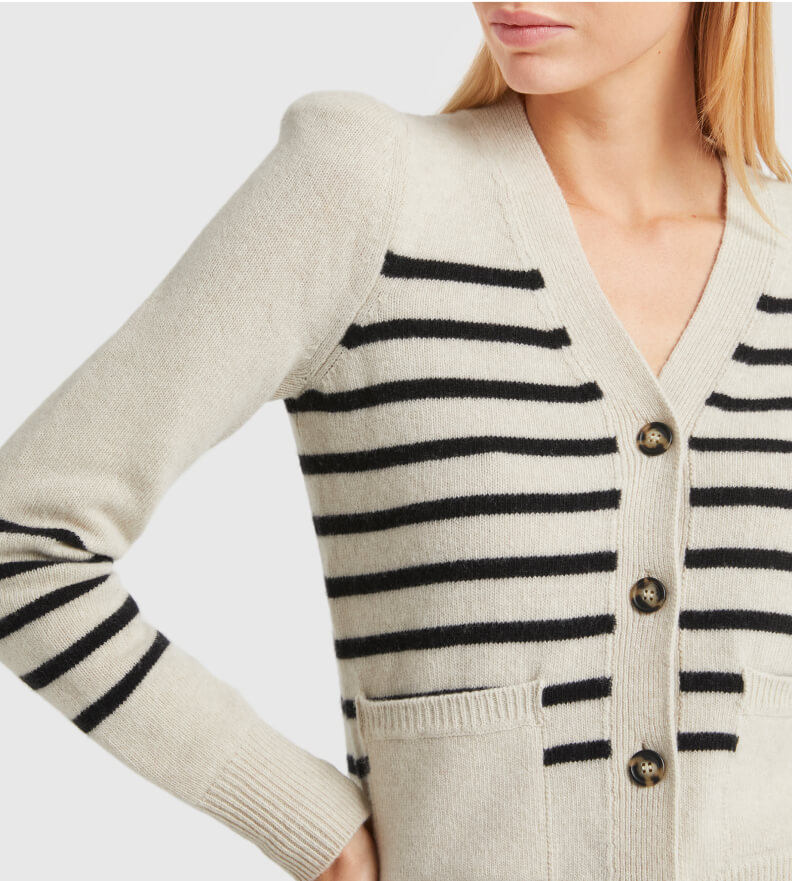 woman in G. sticker Kirstie striped sweater with puff sleeves