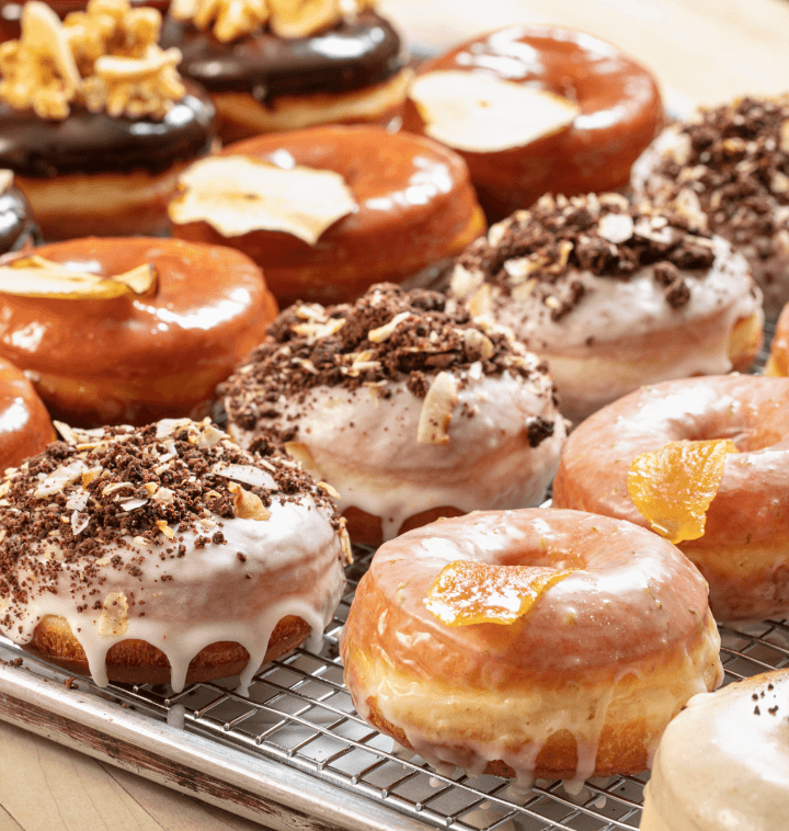 various donuts on a tray