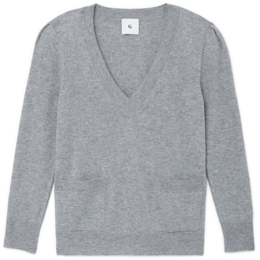 G. Label Dia Puff-Sleeve V-Neck Sweater