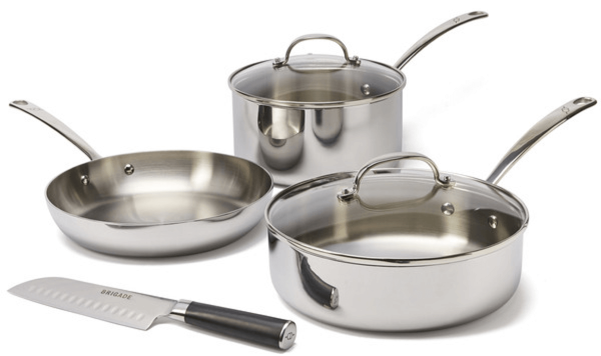 Blue Jean Chef 9-Piece Stainless Steel Cookware Set, Hammered Finish