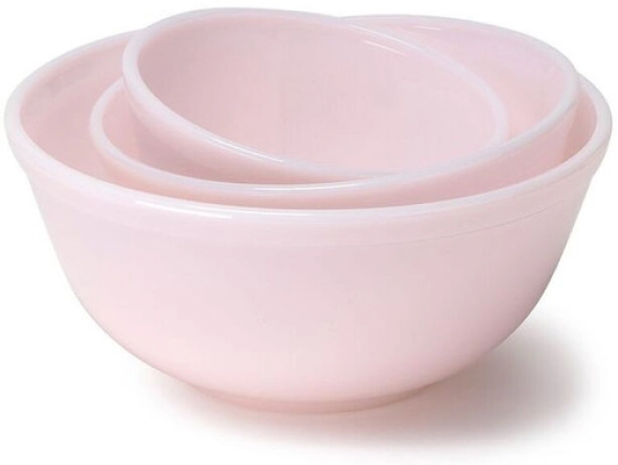 Mosser Glass 3 Piece Pink Glass Mixing Bowl Set, goop, $85