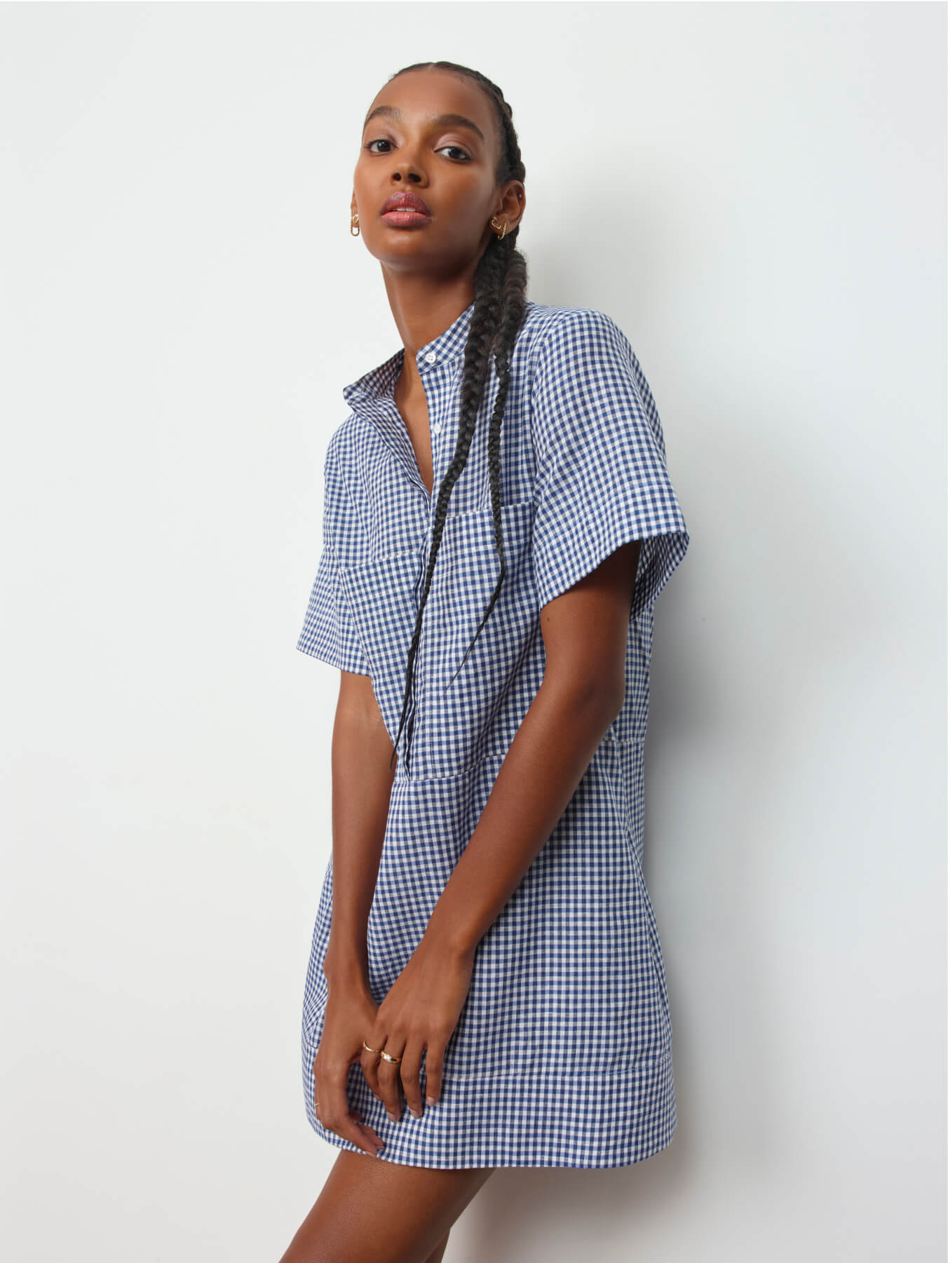 woman wearing g label charlie utility minidress