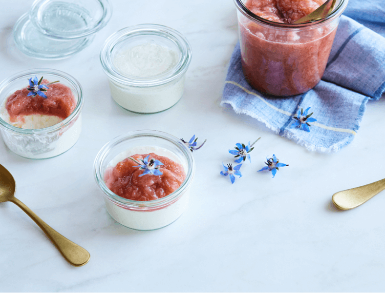 Almond and Buttermilk Panna Cotta with Rhubarb Compote