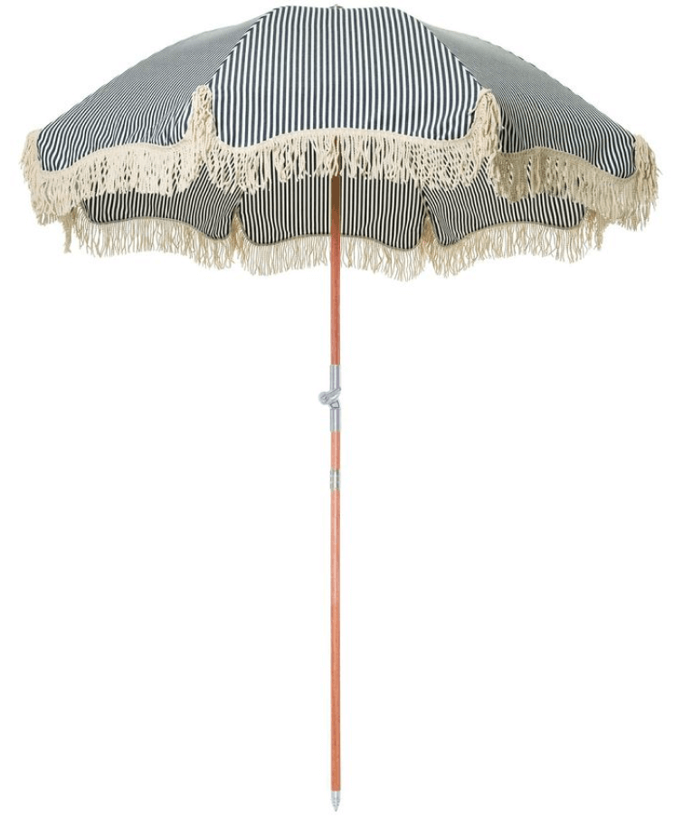 Business & Pleasure Co. Premium Beach Umbrella successful  Laurens Navy Stripe, goop, $299