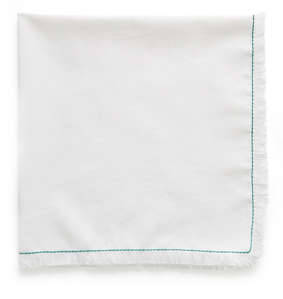 goop x Social Studies Frayed Napkin in White w/ Green Stitching, goop, $18