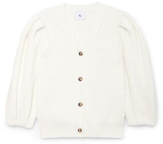 G. Label Hill Ribbed Puff-Sleeve Cardigan