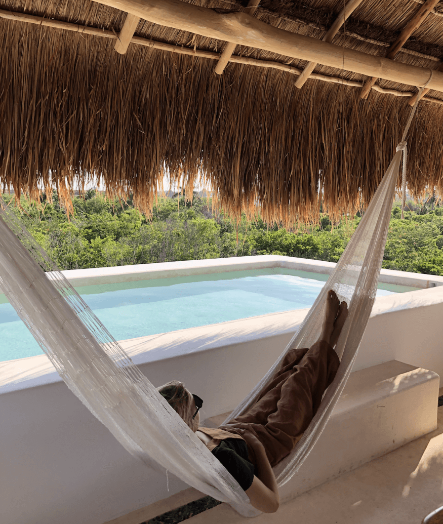 resting on a hammock