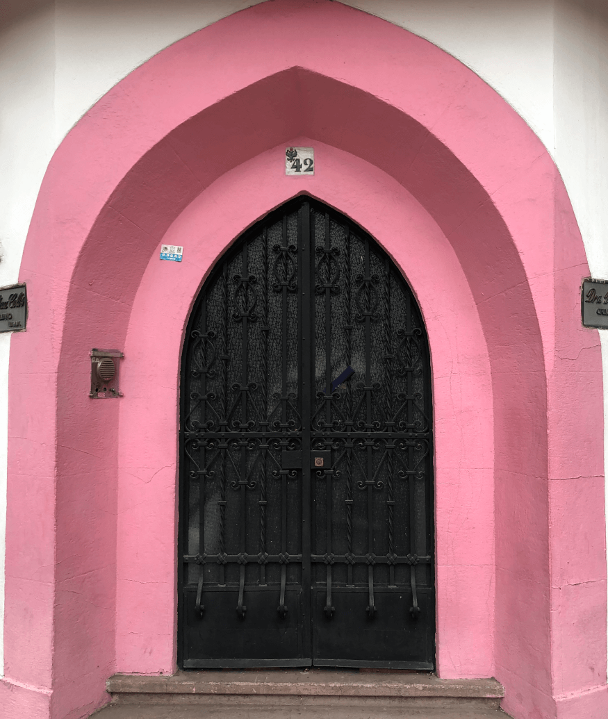 door with pink wall