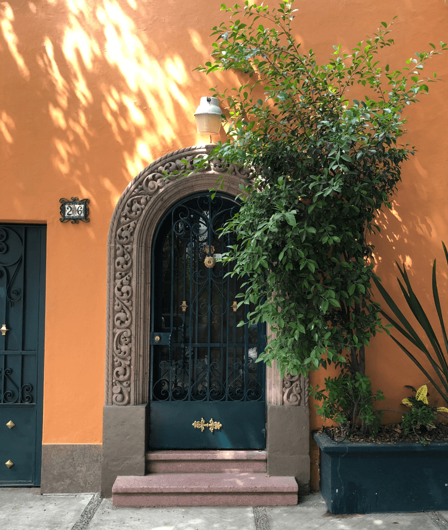 door with orange wall