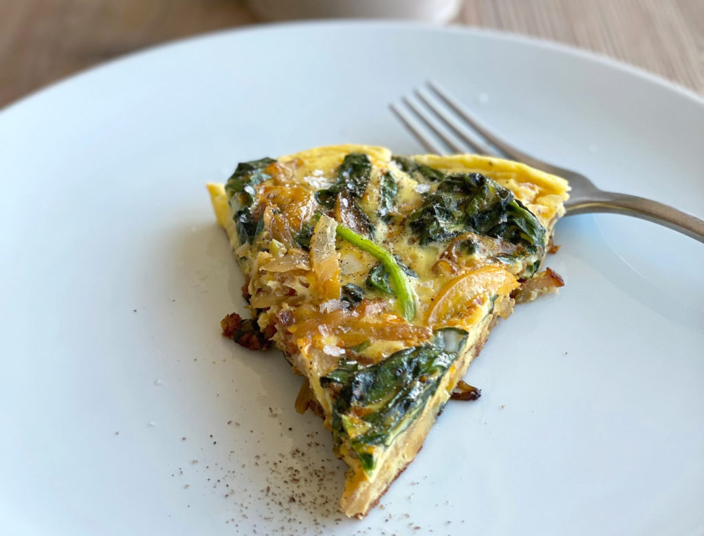 Spinach, Potato, Bacon, and Caramelized Onion Frittata Recipe goop