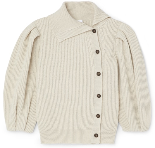 G. Label Segovia Side-Button Puff-Sleeve Cardigan