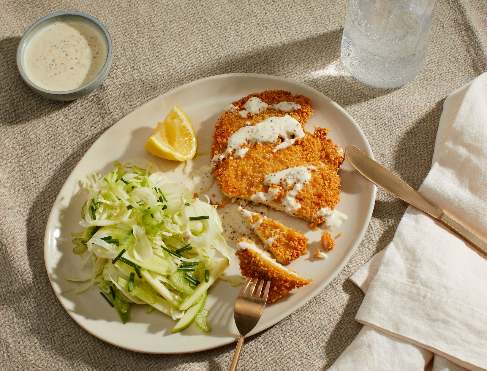 Crispy Chicken Cutlets with Fennel, Apple, and Cabbage Slaw 