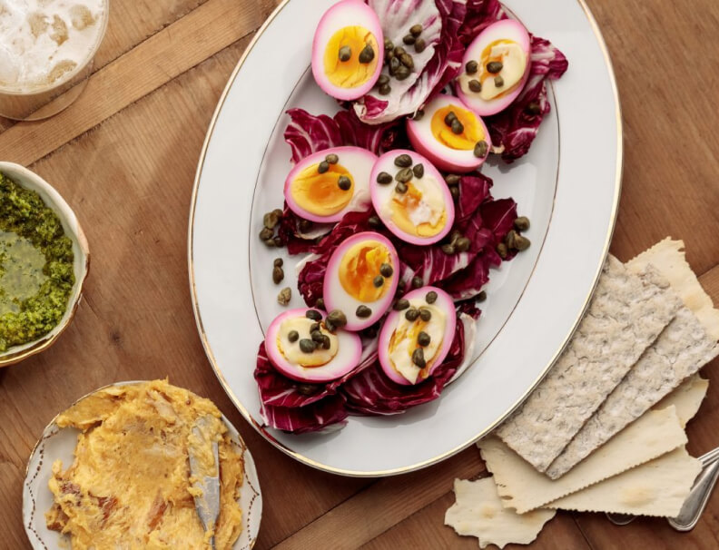 Boiled eggs soaked in beetroot