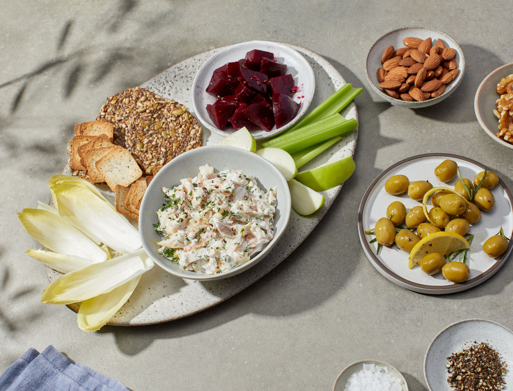 Snack Plate with Smoked Trout Salad and Beets Vinaigrette Recipe goop picture