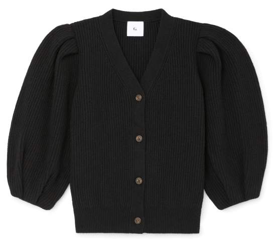 Foster Ribbed Puff-Sleeve Cardigan