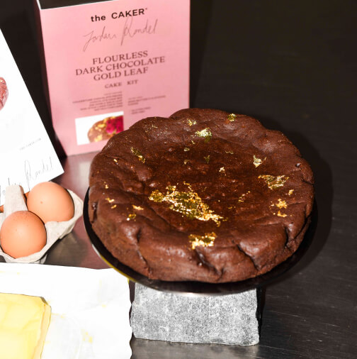 The Caker Flourless dark chocolate gold leaf cake kit