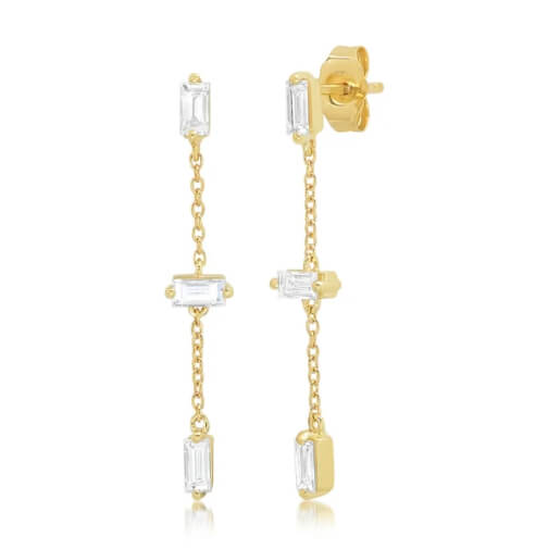 Eriness Baguette and Chain Drop Earrings