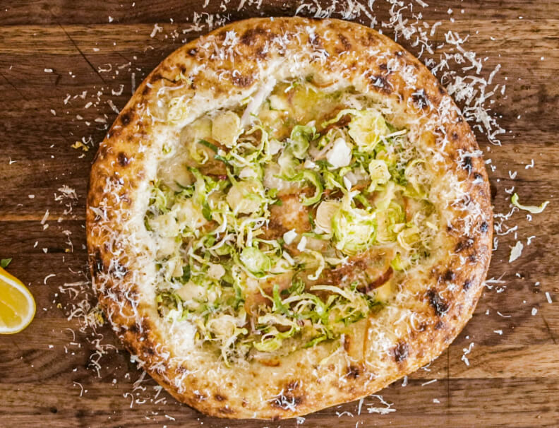 Brussels Sprouts, Pancetta, and Ricotta Pizza