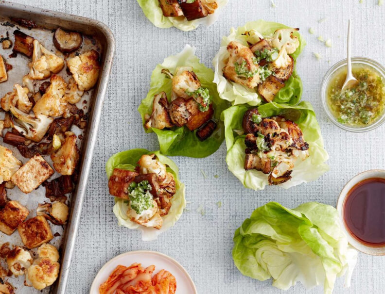 Eggplant, Tofu, and Cauliflower Lettuce Cups