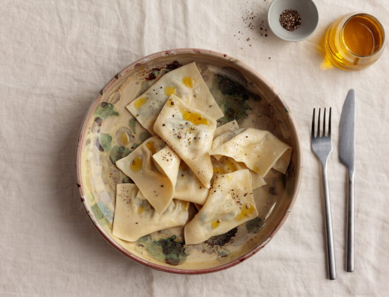 Mushroom, Greens, and Goat Cheese Ravioli