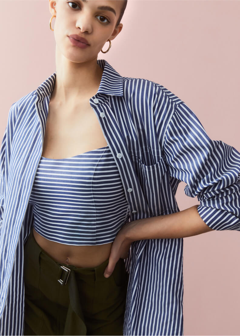 G. LABEL Fabian Striped Button-Up Shirt and DRU STRIPED SHIRTING BUSTIER