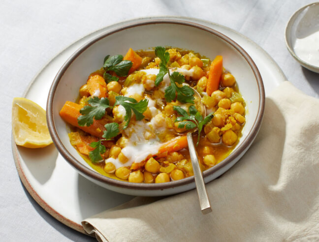 Spiced Chickpea, Lentil, and Carrot Stew with Herbs and Yogurt