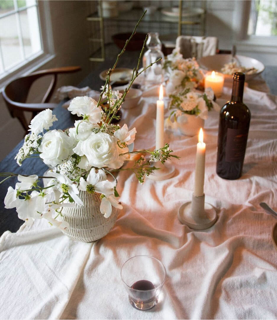 flowers and candles a table