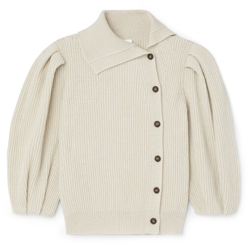 G. Label Segovia Side-Button Puff-Sleeve Sweater