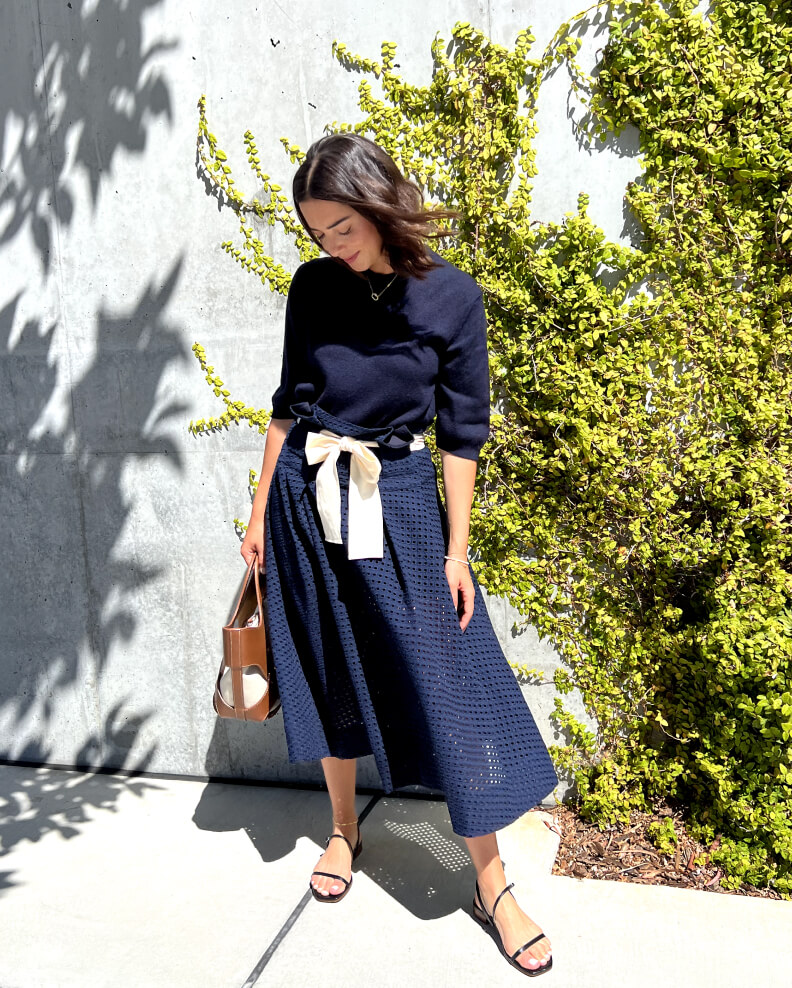 Navy blue shop eyelet skirt