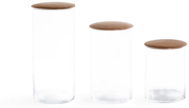 Hawkins New York Glass Storage Containers with Oak Lids, goop, $35–$45