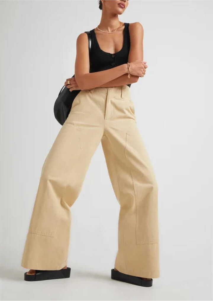woman posing with khaki pants